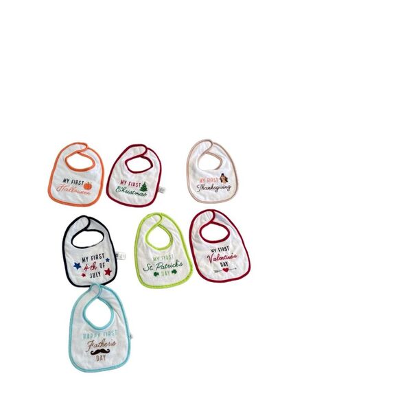 HB Baby’s First Set of 7 Bibs For Boy or Girl Unisex - Picture 1 of 7
